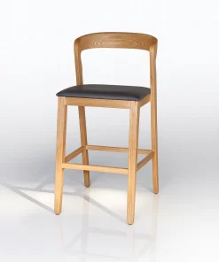 Art Deco Wooden Bar Stool With Backrest