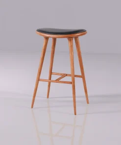 Art Deco Wooden Bar Stool With Padded Seat