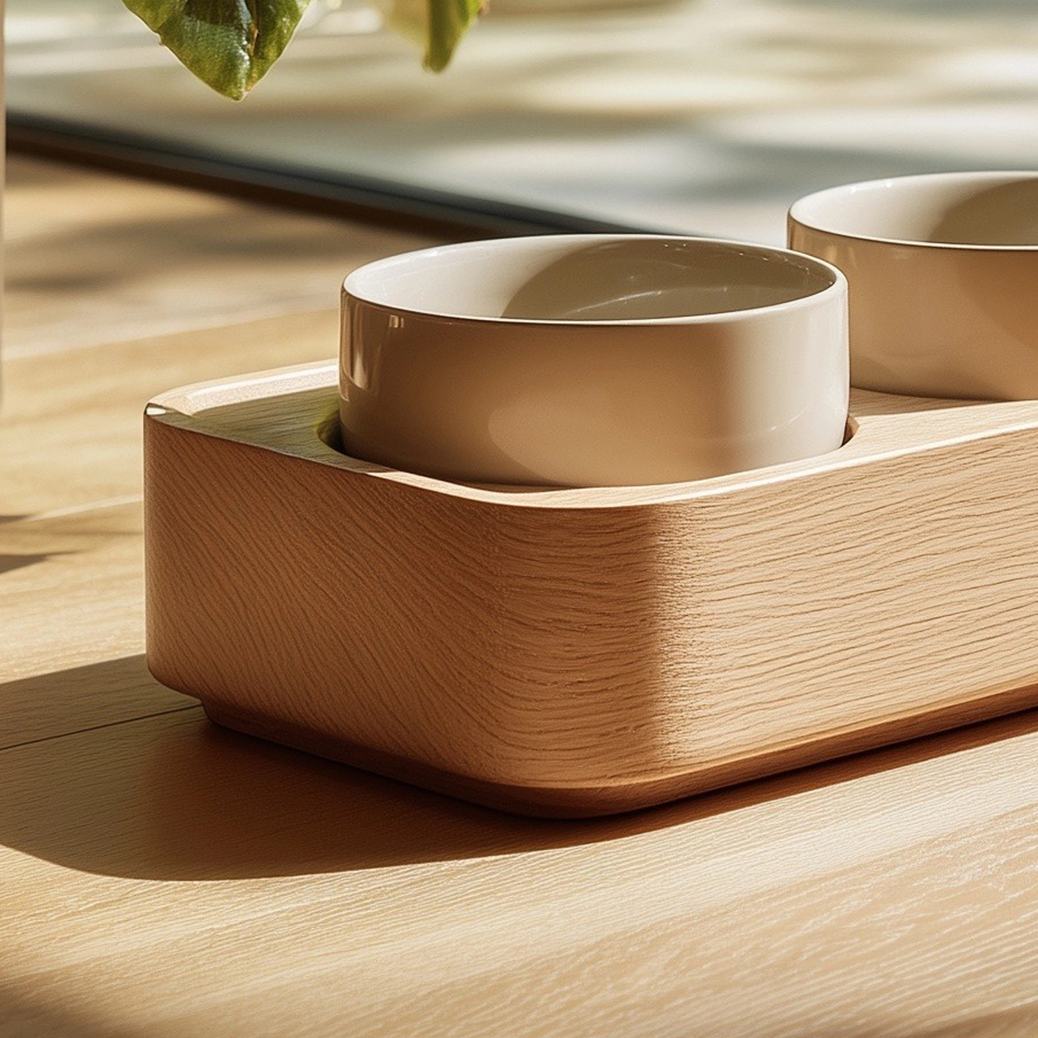Compact Wooden Pet Feeding Tray With Dual Bowls - Image 3