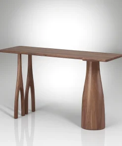 Contemporary Wooden Console Table With Twin Pedestal Base