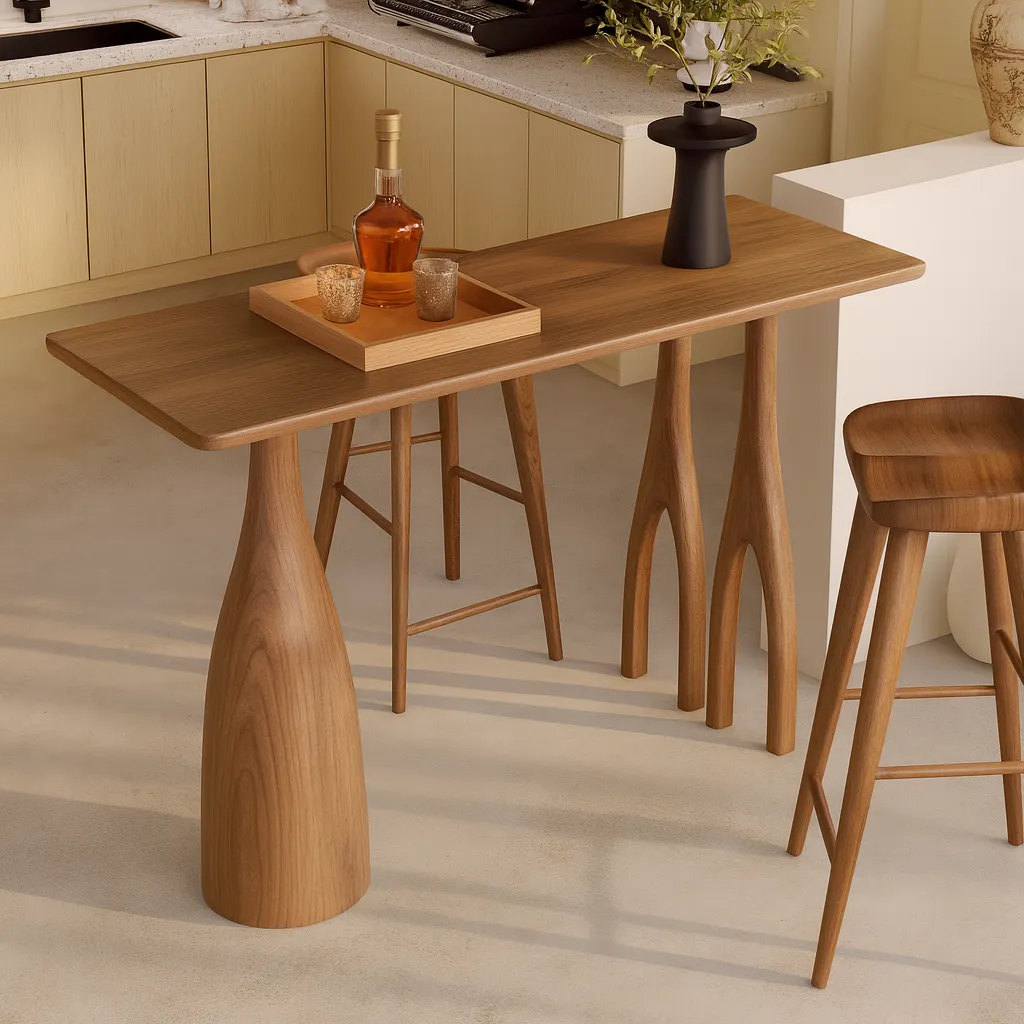 Contemporary Wooden Console Table With Twin Pedestal Base - Image 2