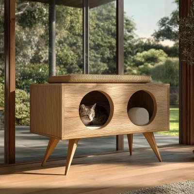 Indoor Wooden Cat Hideaway Bench With Elevated Legs