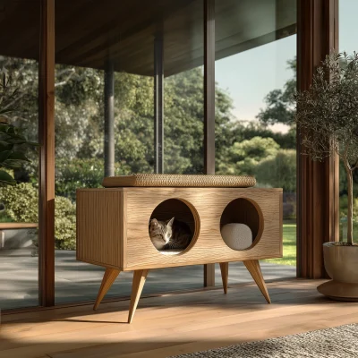 Alternative view of Indoor Wooden Cat Hideaway Bench With Elevated Legs