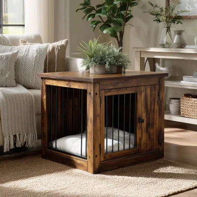 Indoor Wooden Pet Crate Side Table