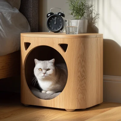Minimal Wooden Cat Hideaway Cube Side Table