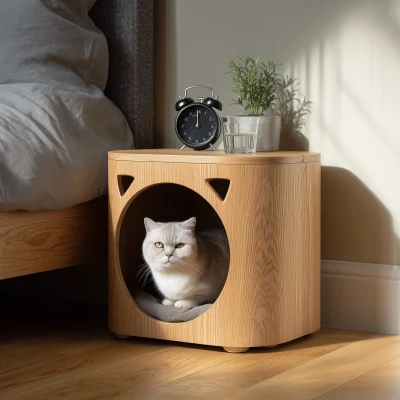 Alternative view of Minimal Wooden Cat Hideaway Cube Side Table