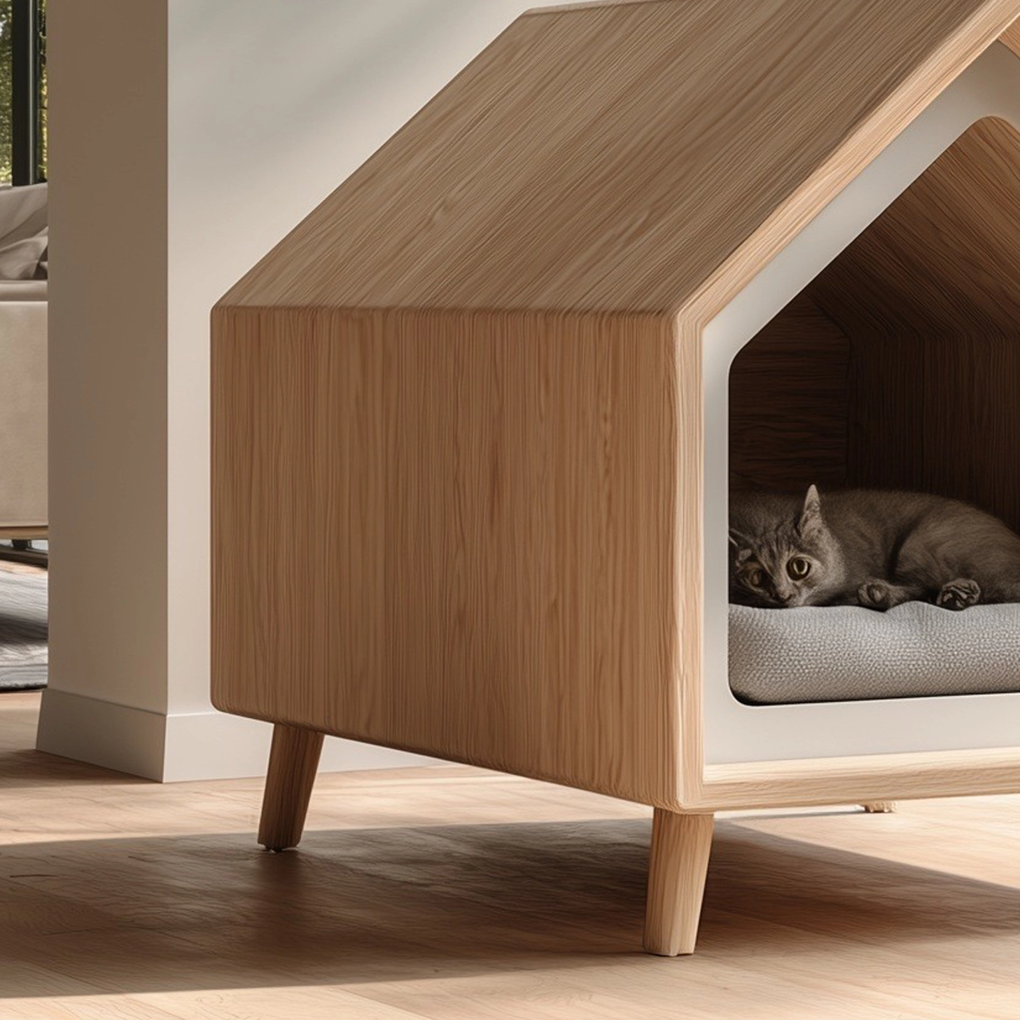 Minimal Wooden Cat House With Raised Legs - Image 3