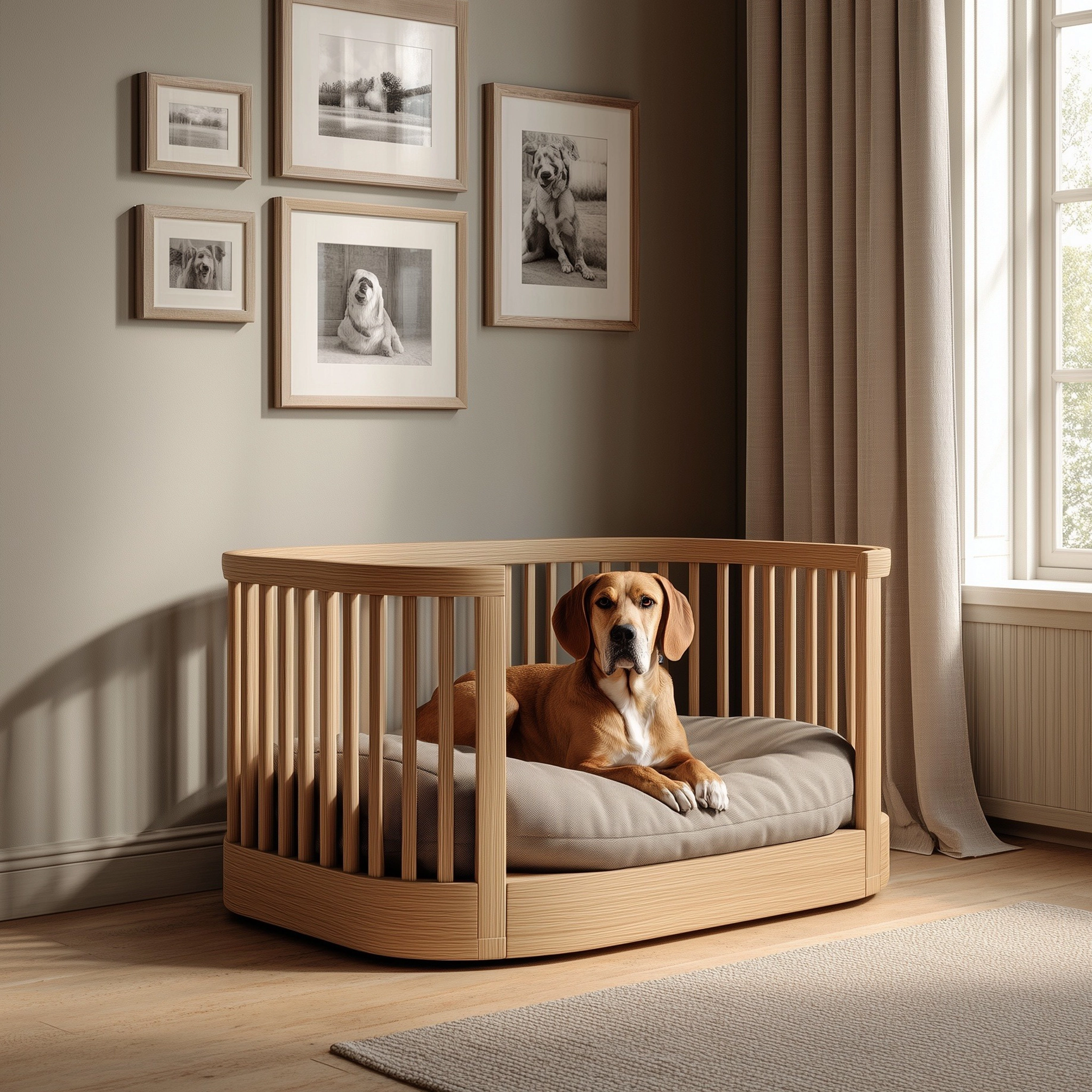 Minimal Wooden Dog Bed With Open Rail Frame - Image 2