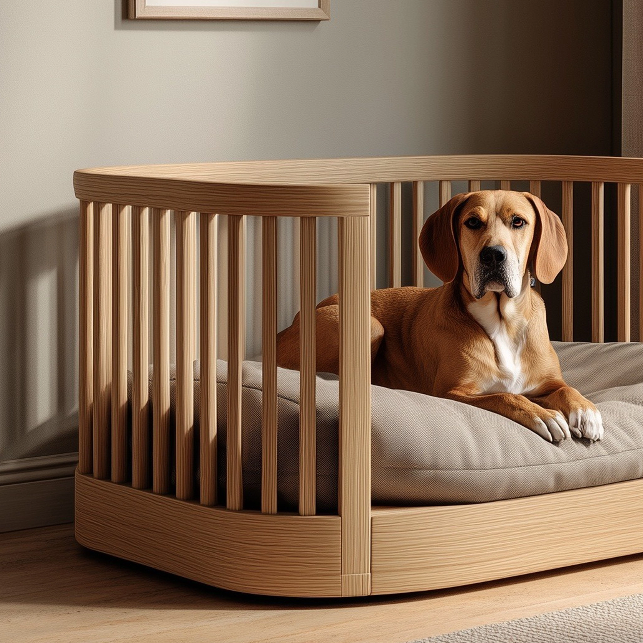 Minimal Wooden Dog Bed With Open Rail Frame - Image 3