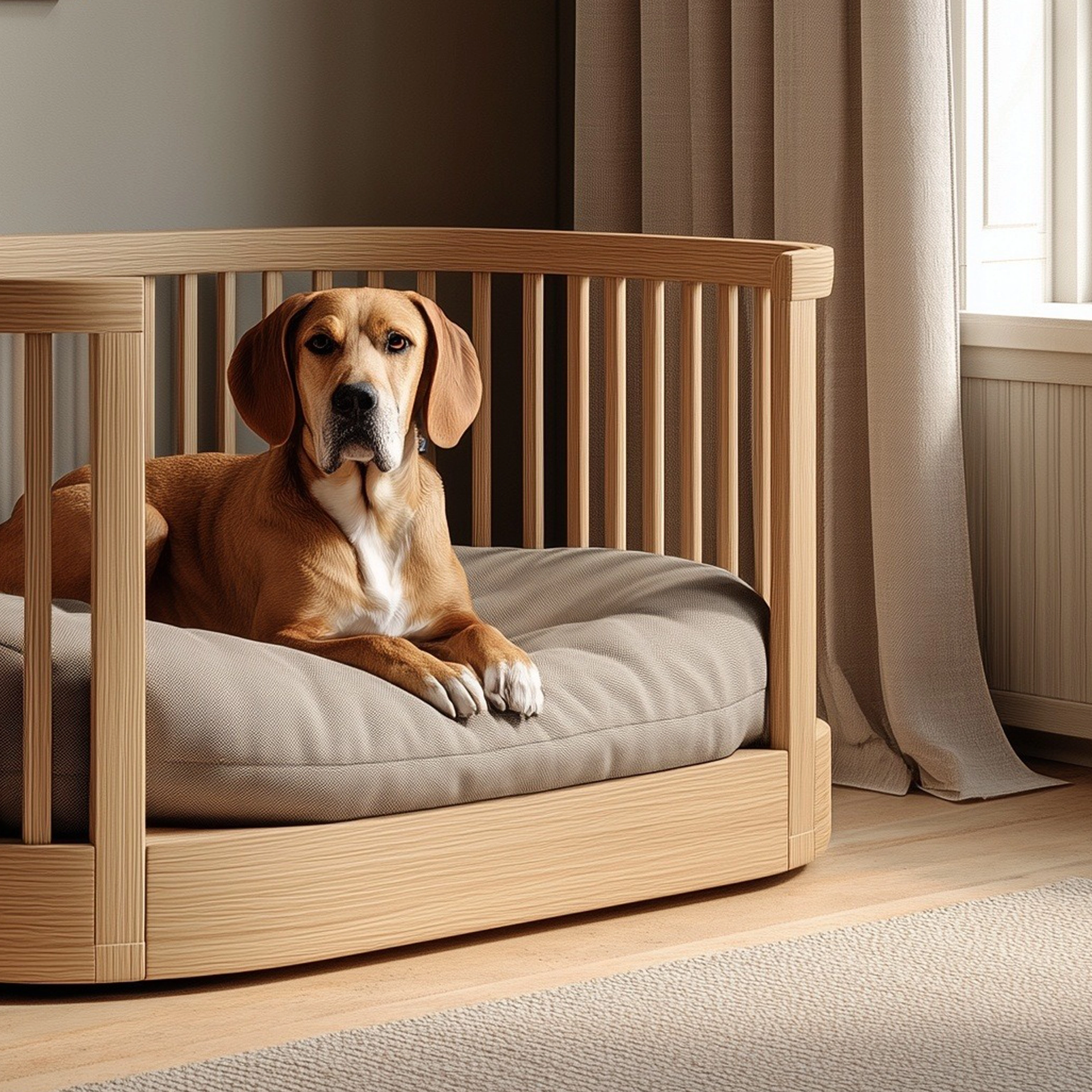 Minimal Wooden Dog Bed With Open Rail Frame - Image 4