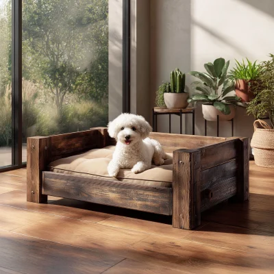 Minimal Wooden Dog Bed With Raised Frame