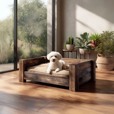 Alternative view of Minimal Wooden Dog Bed With Raised Frame