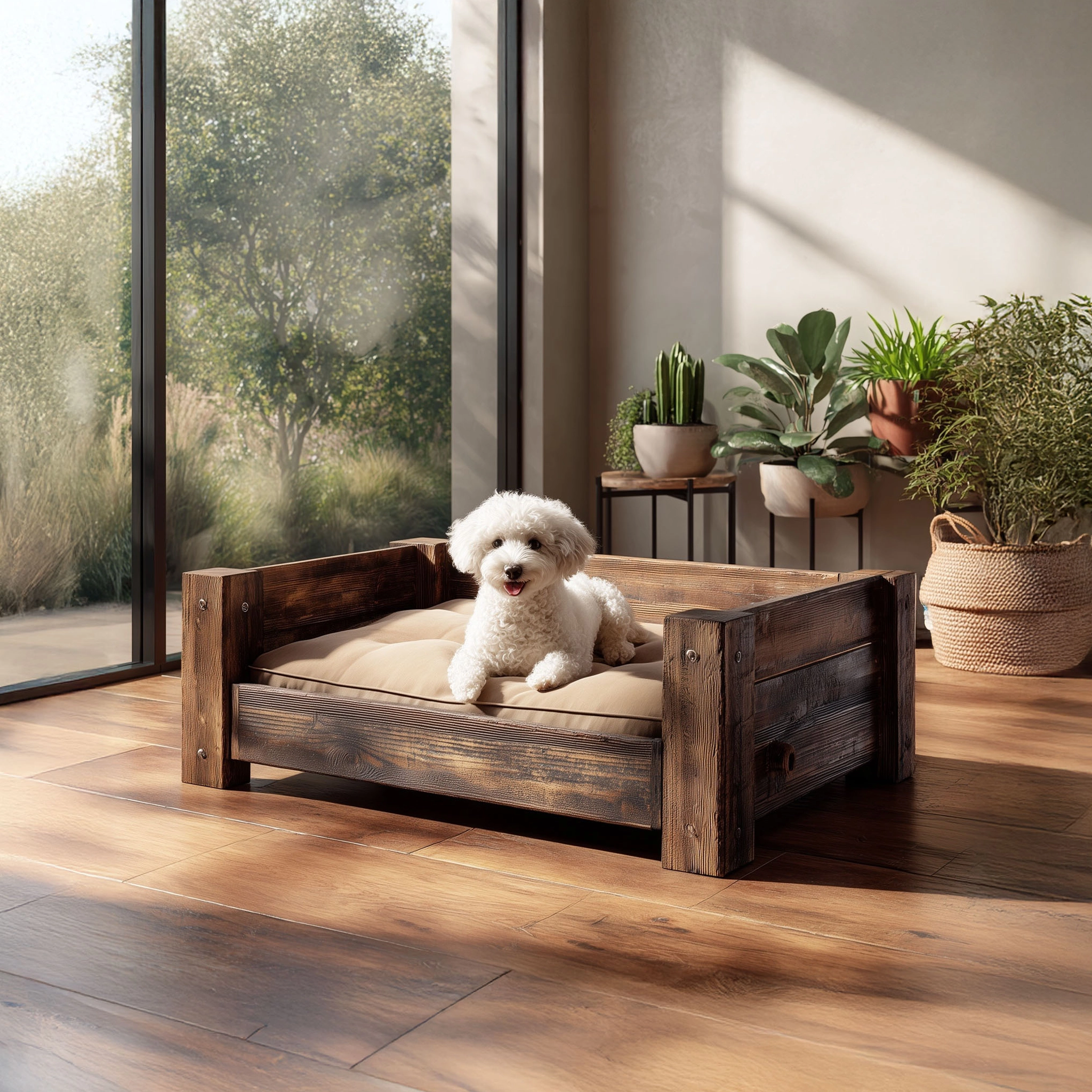 Minimal Wooden Dog Bed With Raised Frame - Image 2