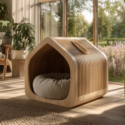 Minimal Wooden Pet Hideaway House For Indoor Use