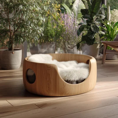 Minimal Wooden Pet Nest Bed For Indoor Use