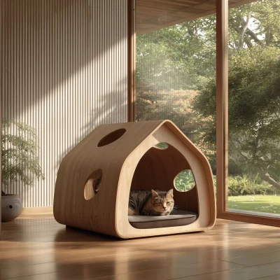 Alternative view of Minimal Wooden Pet Shelter House With Side Openings