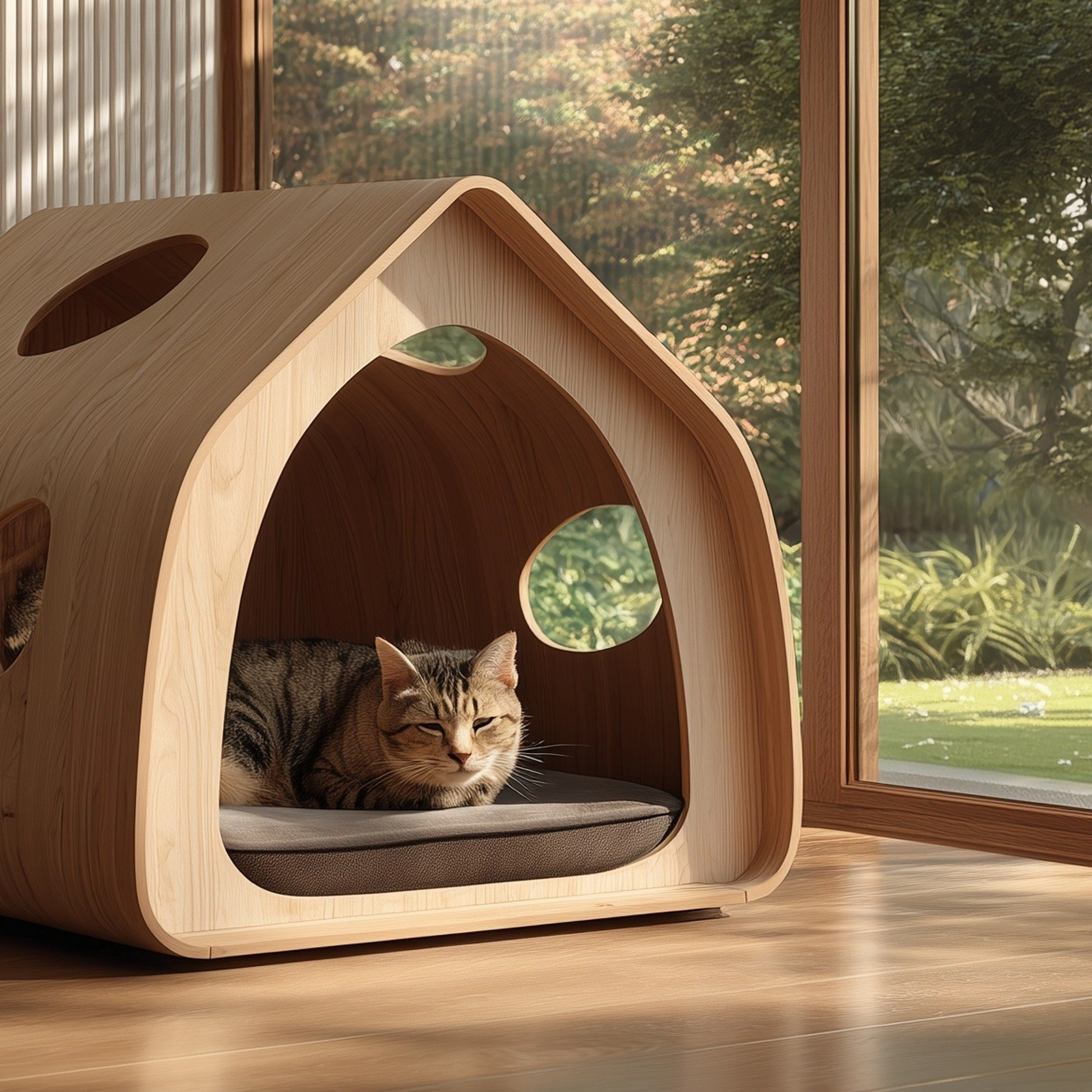 Minimal Wooden Pet Shelter House With Side Openings - Image 4
