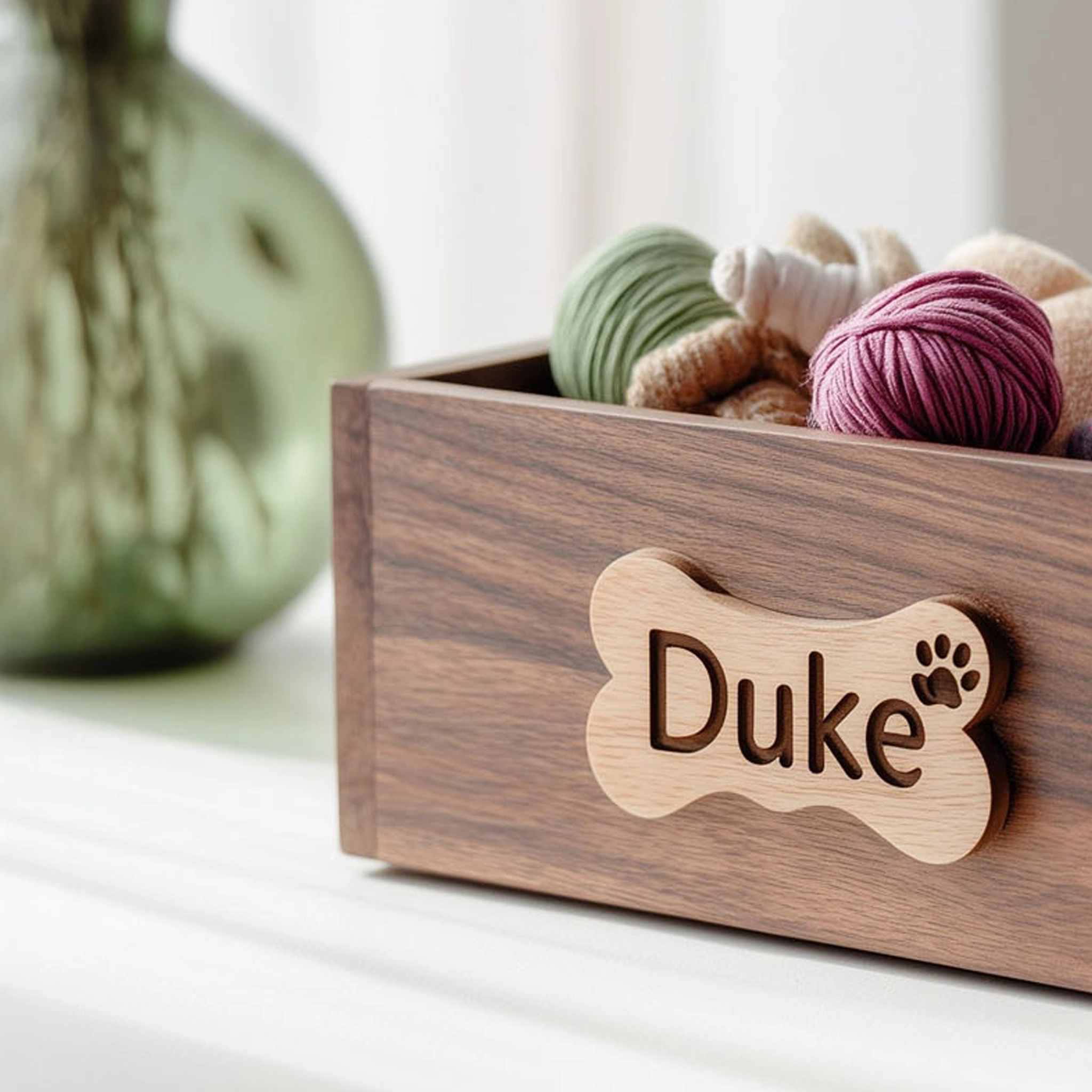 Minimal Wooden Pet Toy Storage Box With Name Plaque - Image 3