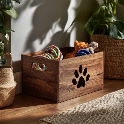 Paw Cutout Wooden Toy Organizer