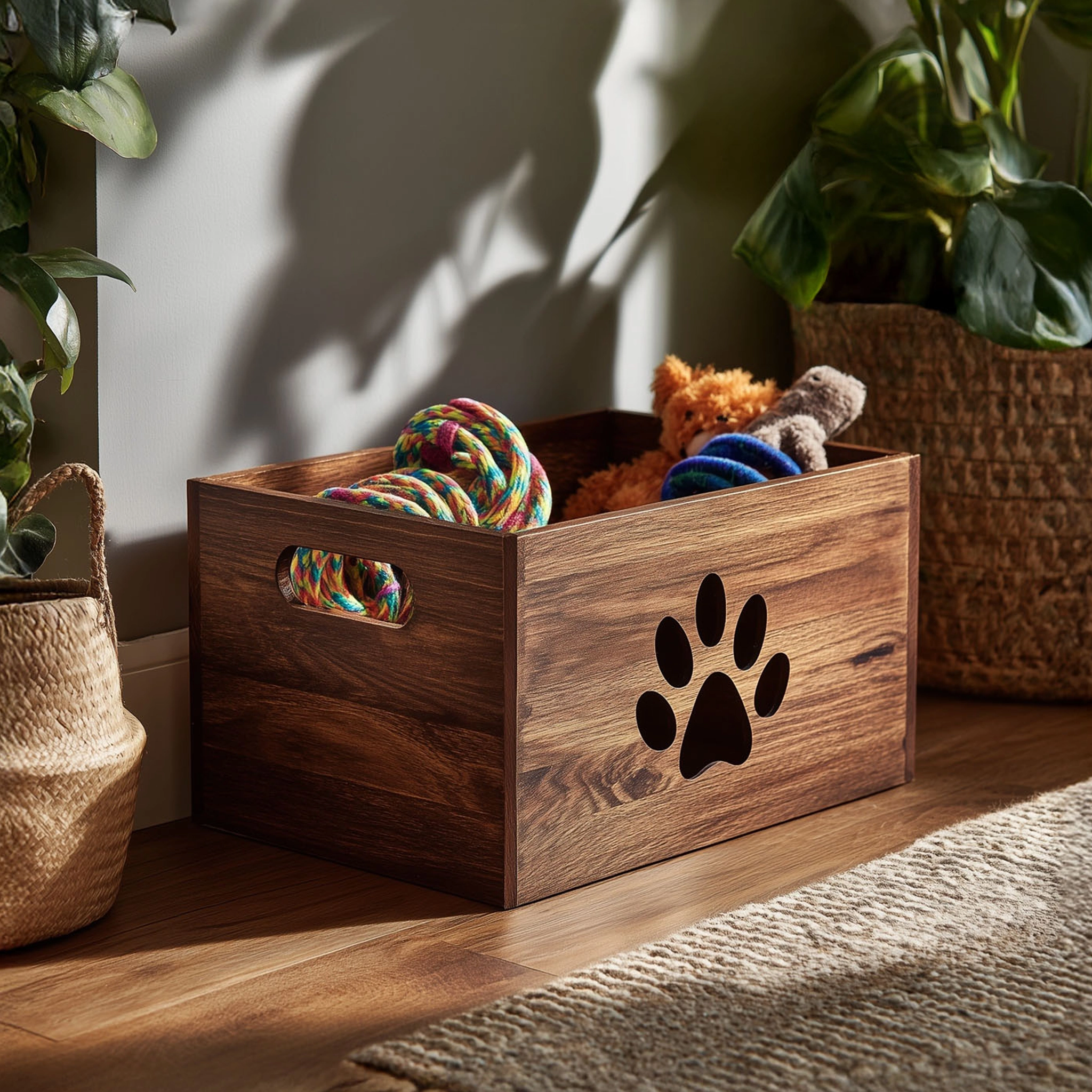 Paw Cutout Wooden Toy Organizer