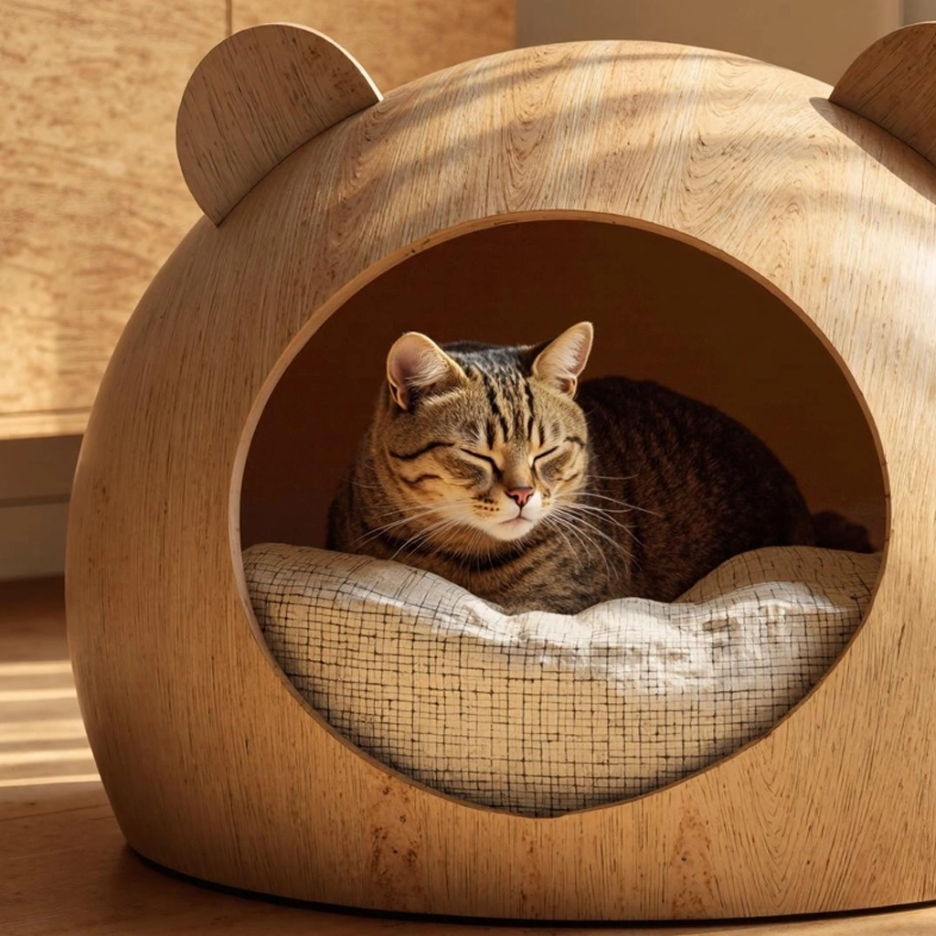 Minimalist Wooden Cat Hideaway Bed For Indoor Living - Image 3