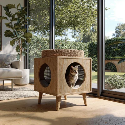 Alternative view of Minimalist Wooden Cat Hideaway Cube For Indoor Use