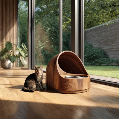 Alternative view of Minimalist Wooden Pet Bowl Stand