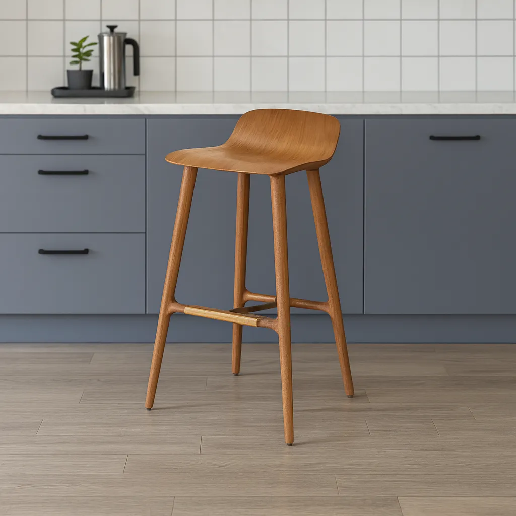 Modern Wooden Bar Stool With Backrest For Kitchen - Image 4