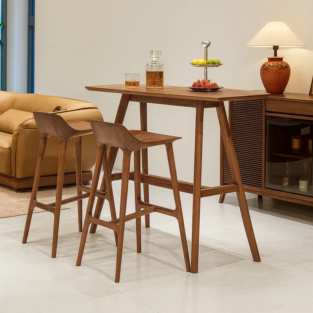 Modern Wooden Bar Stool With Backrest For Kitchen - Image 2