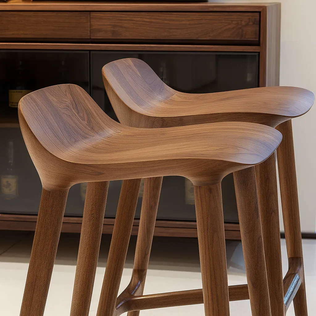 Modern Wooden Bar Stool With Backrest For Kitchen - Image 3