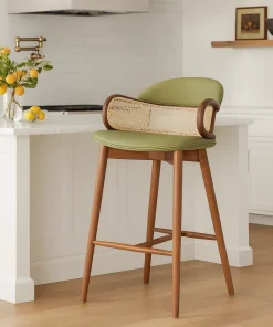 Alternative view of Modern Wooden Bar Stool With Cane Backrest And Armrests