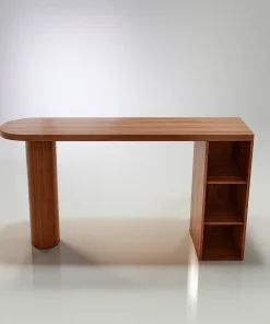 Modern Wooden Bar Table With Dual Base And Storage Shelf