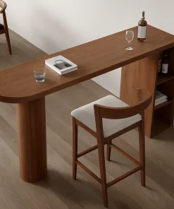 Alternative view of Modern Wooden Bar Table With Dual Base And Storage Shelf