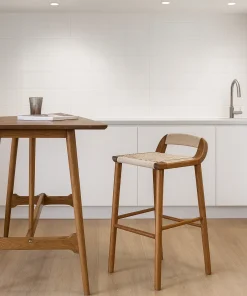 Alternative view of Modern Wooden Counter Stool With Woven Rope Seat