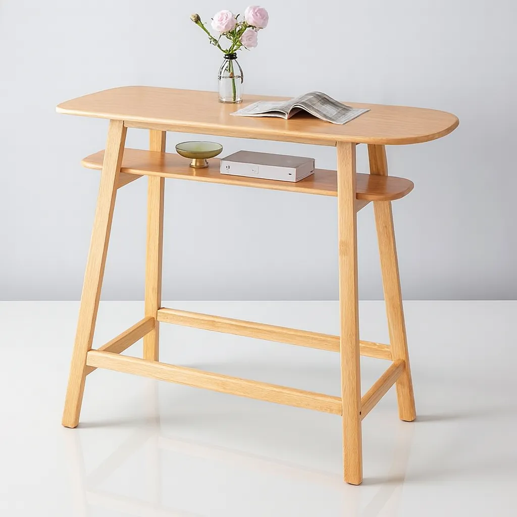 Modern Wooden Kitchen Table With Shelf And Footrest