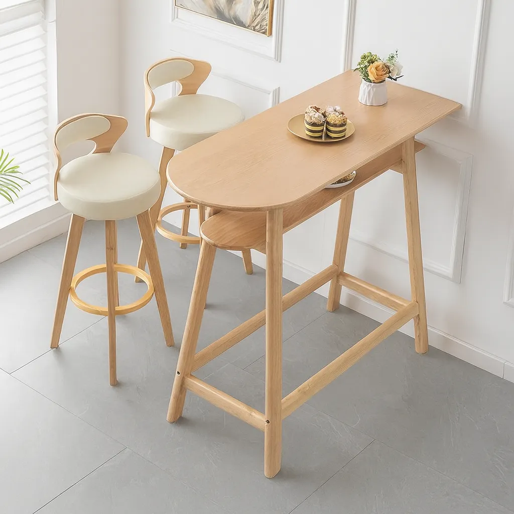 Modern Wooden Kitchen Table With Shelf And Footrest - Image 4