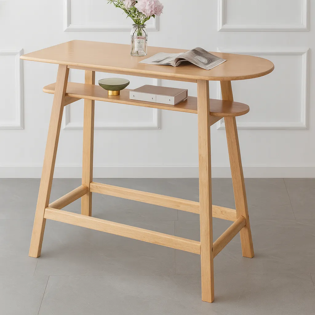 Modern Wooden Kitchen Table With Shelf And Footrest - Image 2