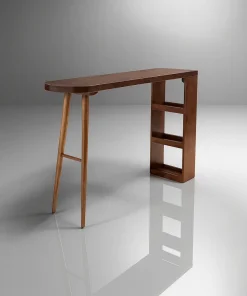 Modern Wooden Kitchen Table With Storage Shelf And Irregular Top