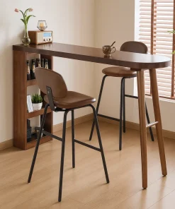 Alternative view of Modern Wooden Kitchen Table With Storage Shelf And Irregular Top