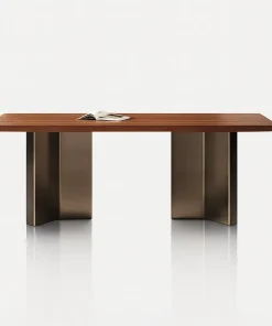 Modern Wooden Rectangular Dining Table With Metal Base For Dining Room