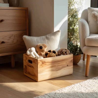 Alternative view of Natural Wooden Pet Toy Organizer Box With Side Handle