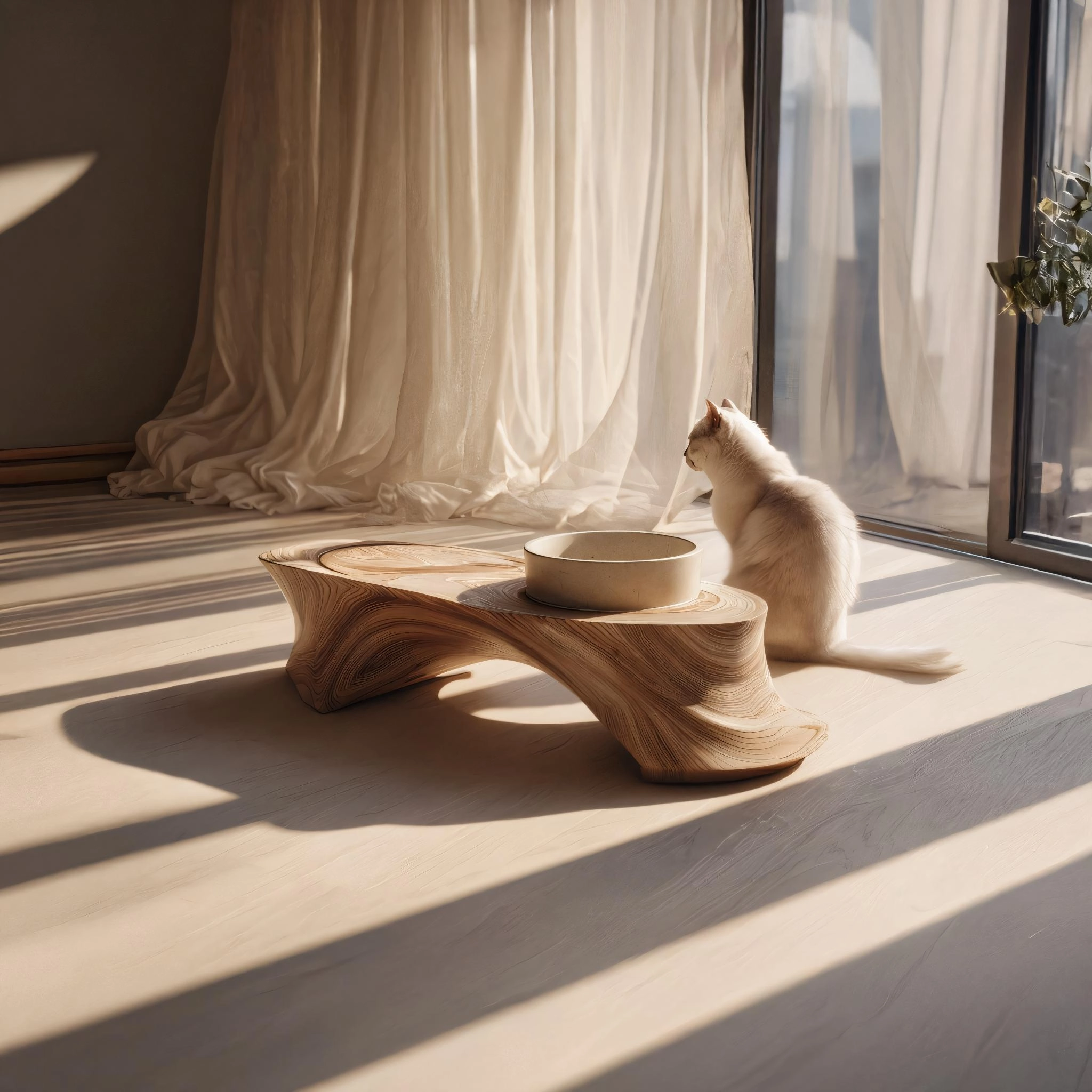 Organic Sculpted Wooden Cat Bowl Stand - Image 2