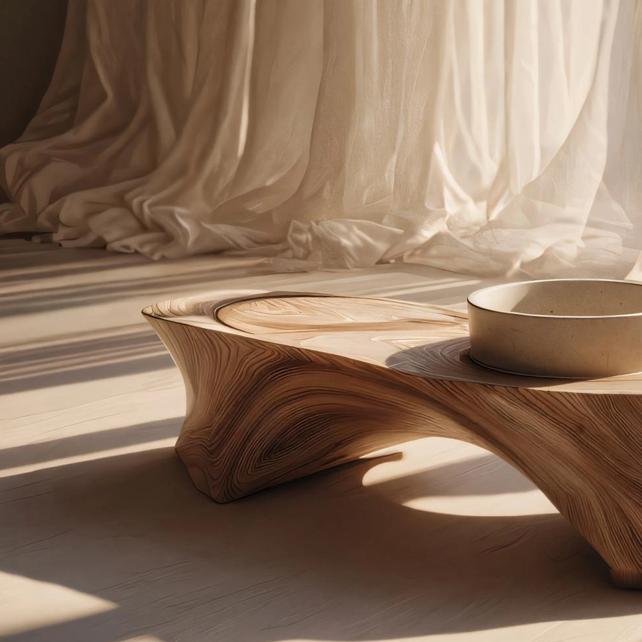 Organic Sculpted Wooden Cat Bowl Stand - Image 3