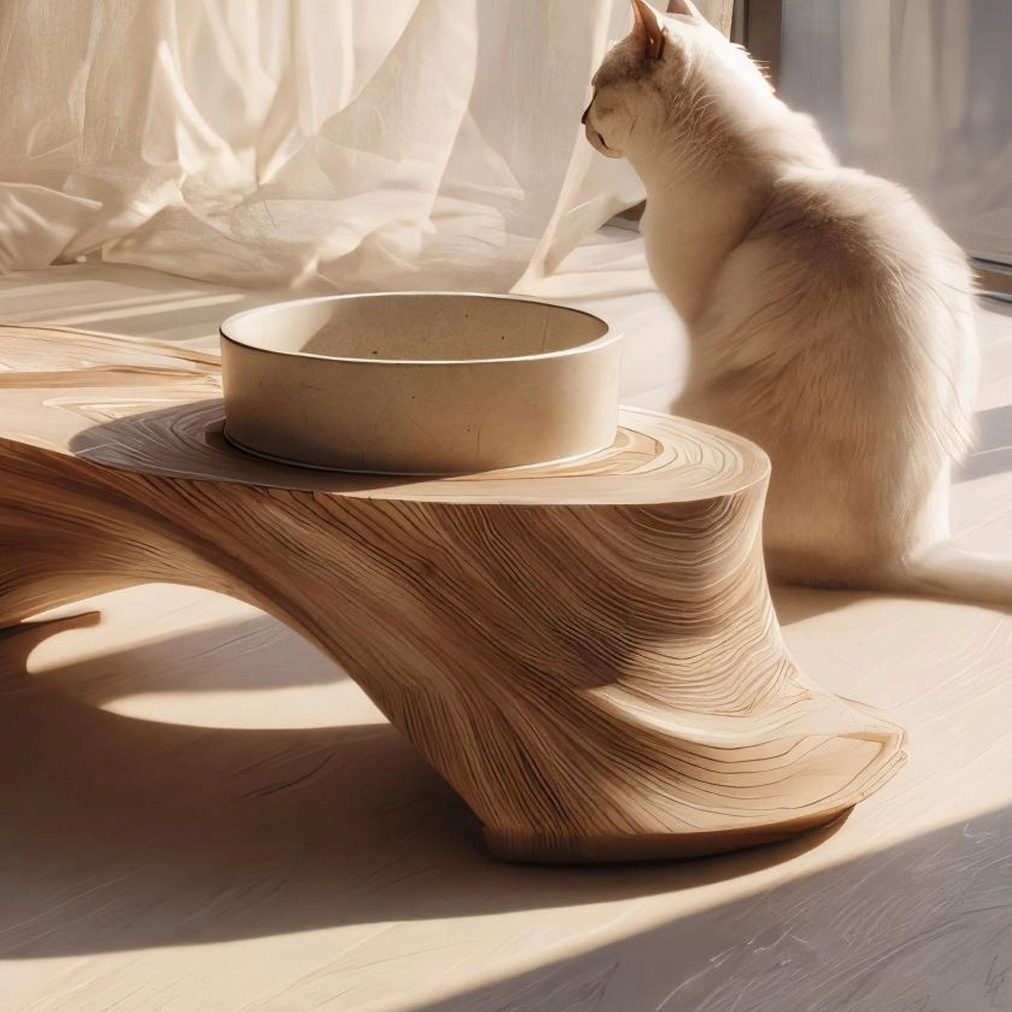 Organic Sculpted Wooden Cat Bowl Stand - Image 4