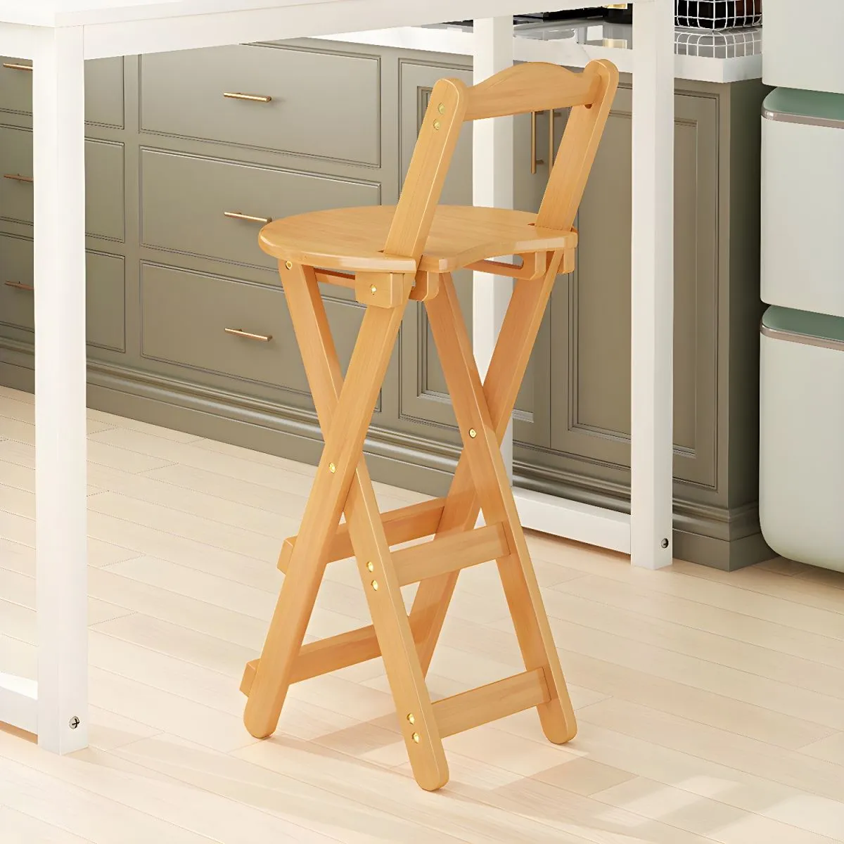 Scandinavian Wooden Folding Counter Stool For Kitchen - Image 6