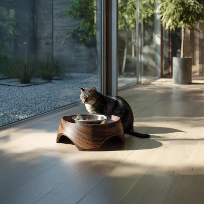 Alternative view of Sculptural Wooden Pet Feeding Bowl Stand