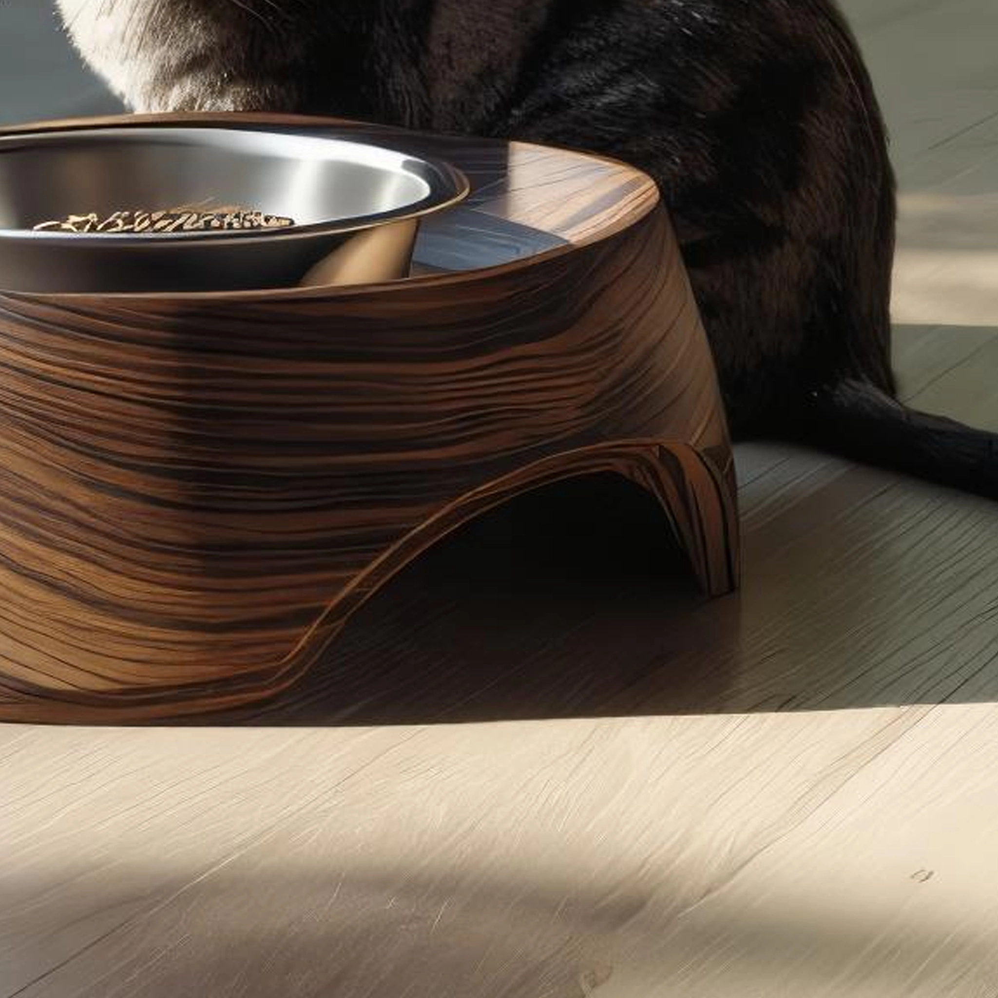 Sculptural Wooden Pet Feeding Bowl Stand - Image 4