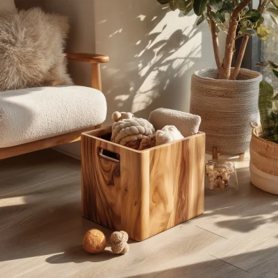 Alternative view of Wooden Cube Pet Toy Organizer With Side Handle