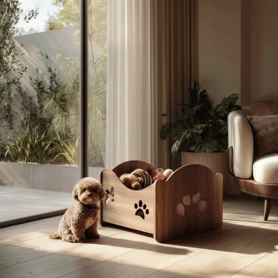 Alternative view of Wooden Paw Accent Pet Toy Organizer Box For Indoor Spaces