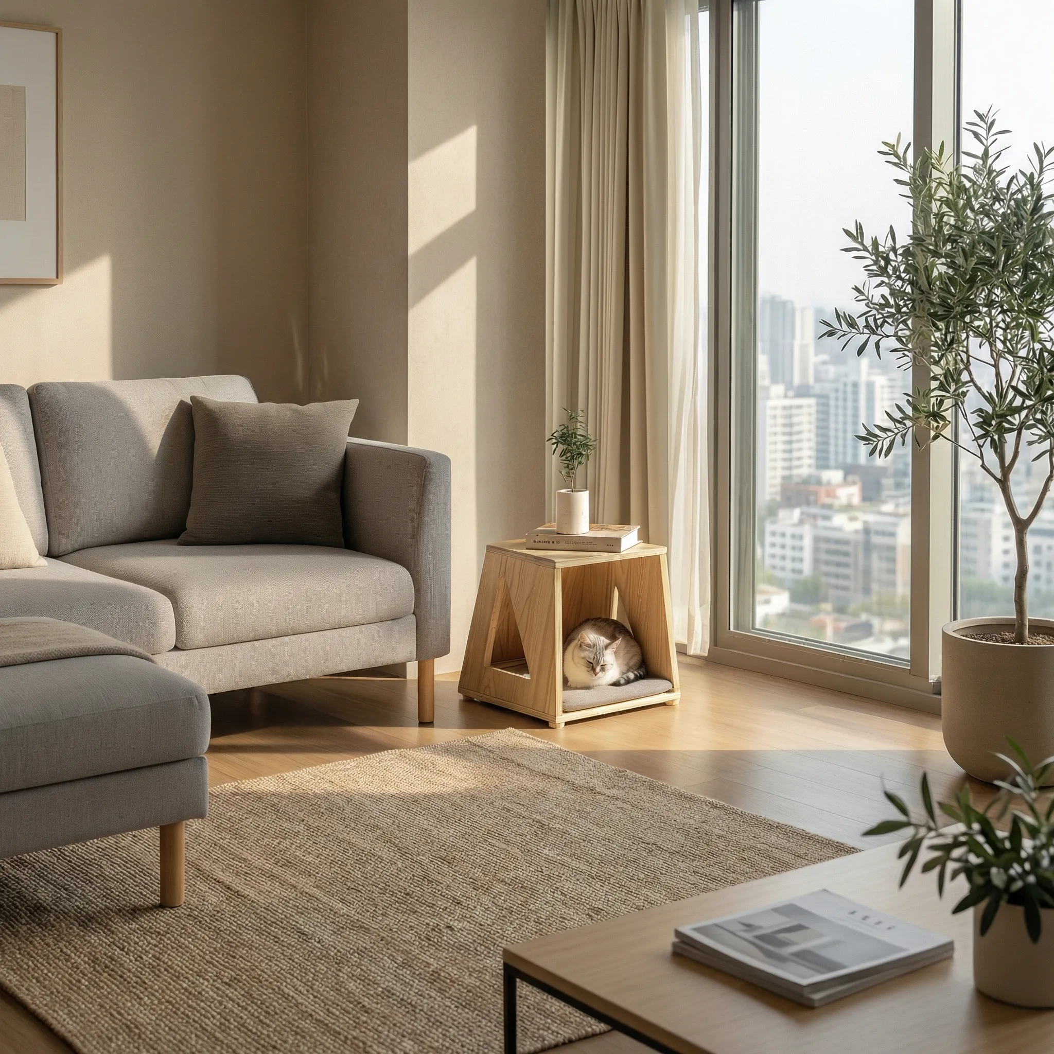 Compact Wooden Side Table Featuring Pet Hideaway - Image 2